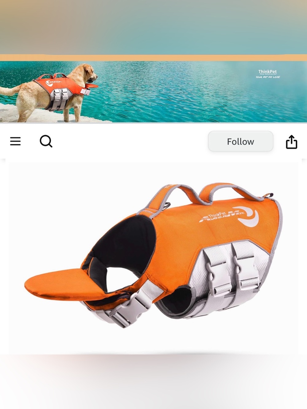 ThinkPet : Orange Dog Life Jacket Vest ( Size XL) NWT